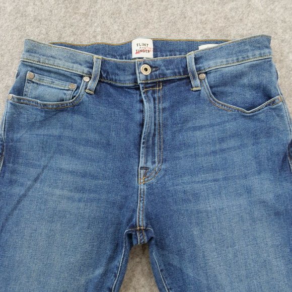 Flint and Tinder Jeans Mens 33 Blue Slim Tapered Mid Rise Medium Zip Fly - Picture 3 of 16